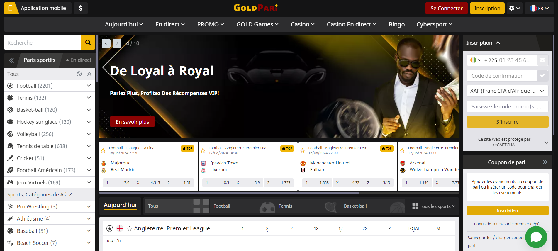 Le site de Gold Pari en anglais