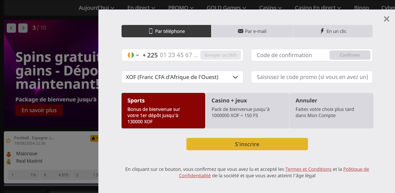 Inscription sur la plateforme GoldPari Inscription sur la plateforme GoldPari