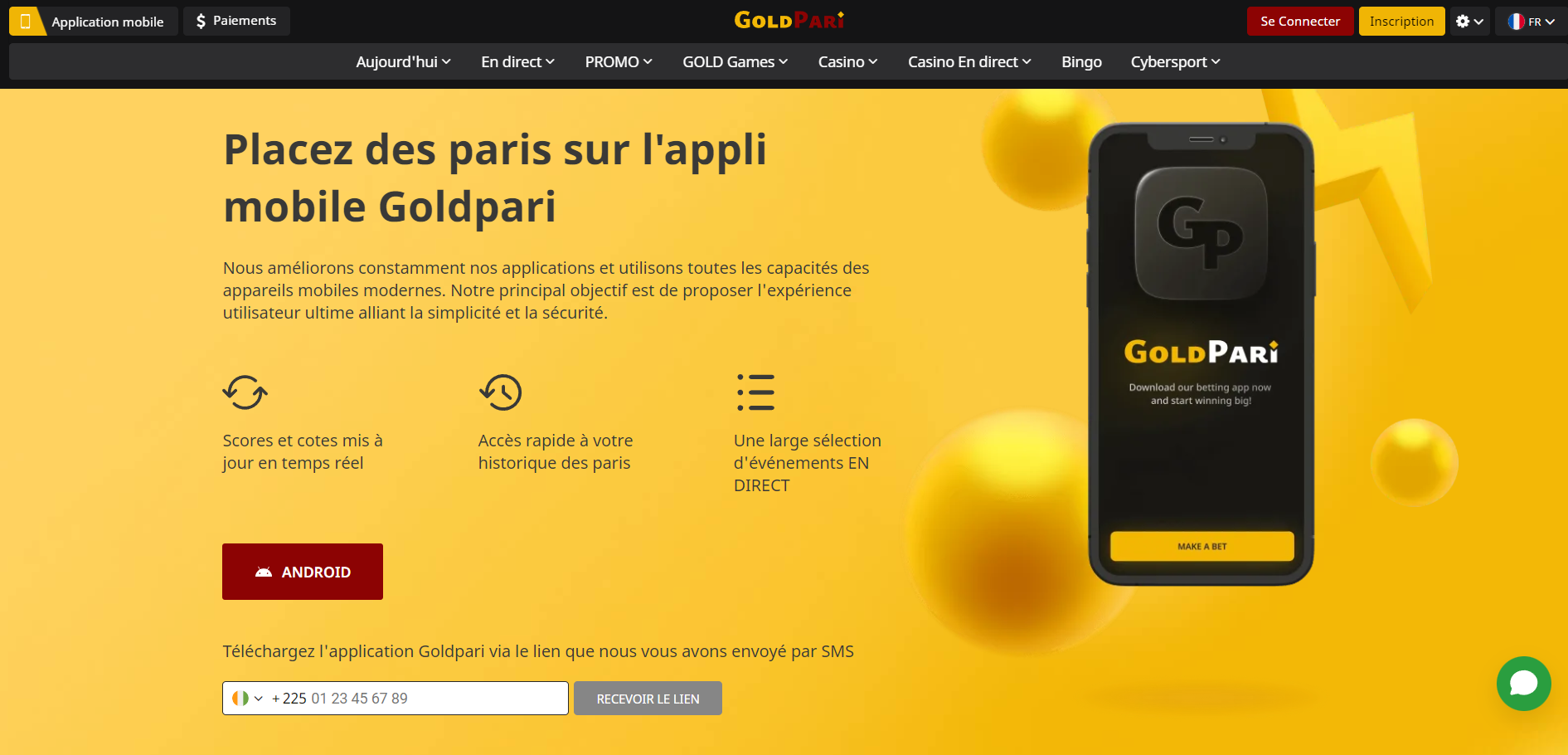 Gold Pari Télécharger le programme pour Android